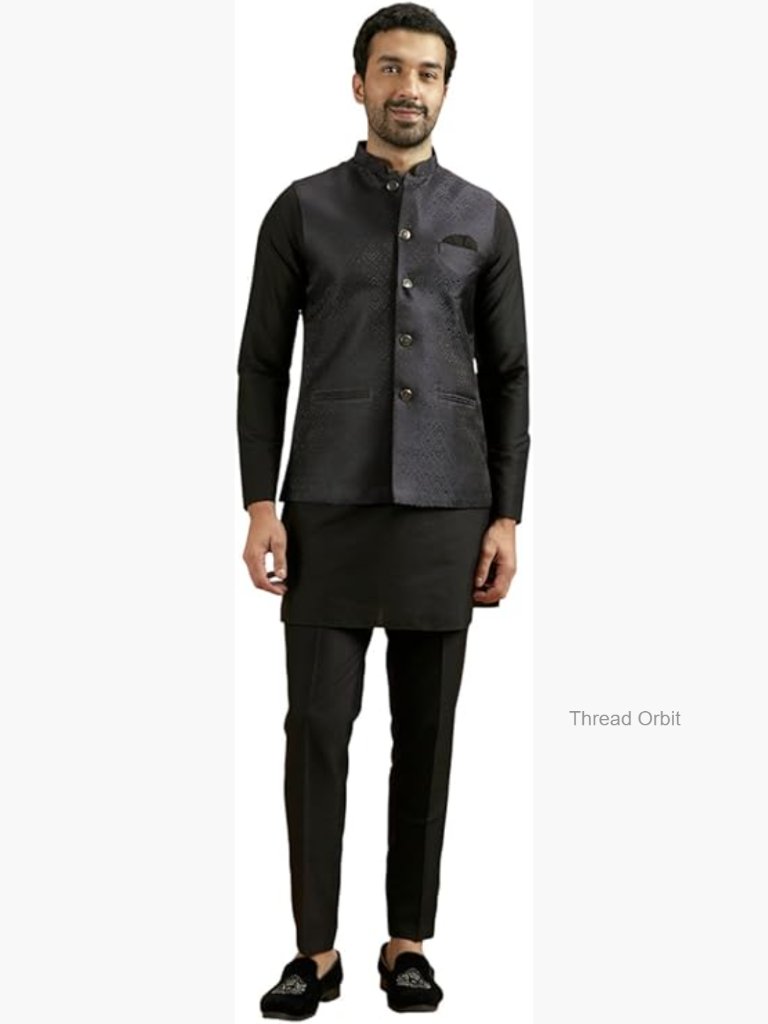 Traditional Nehru Jacket For Men - Festive Formal Vest With Mandarin Collar